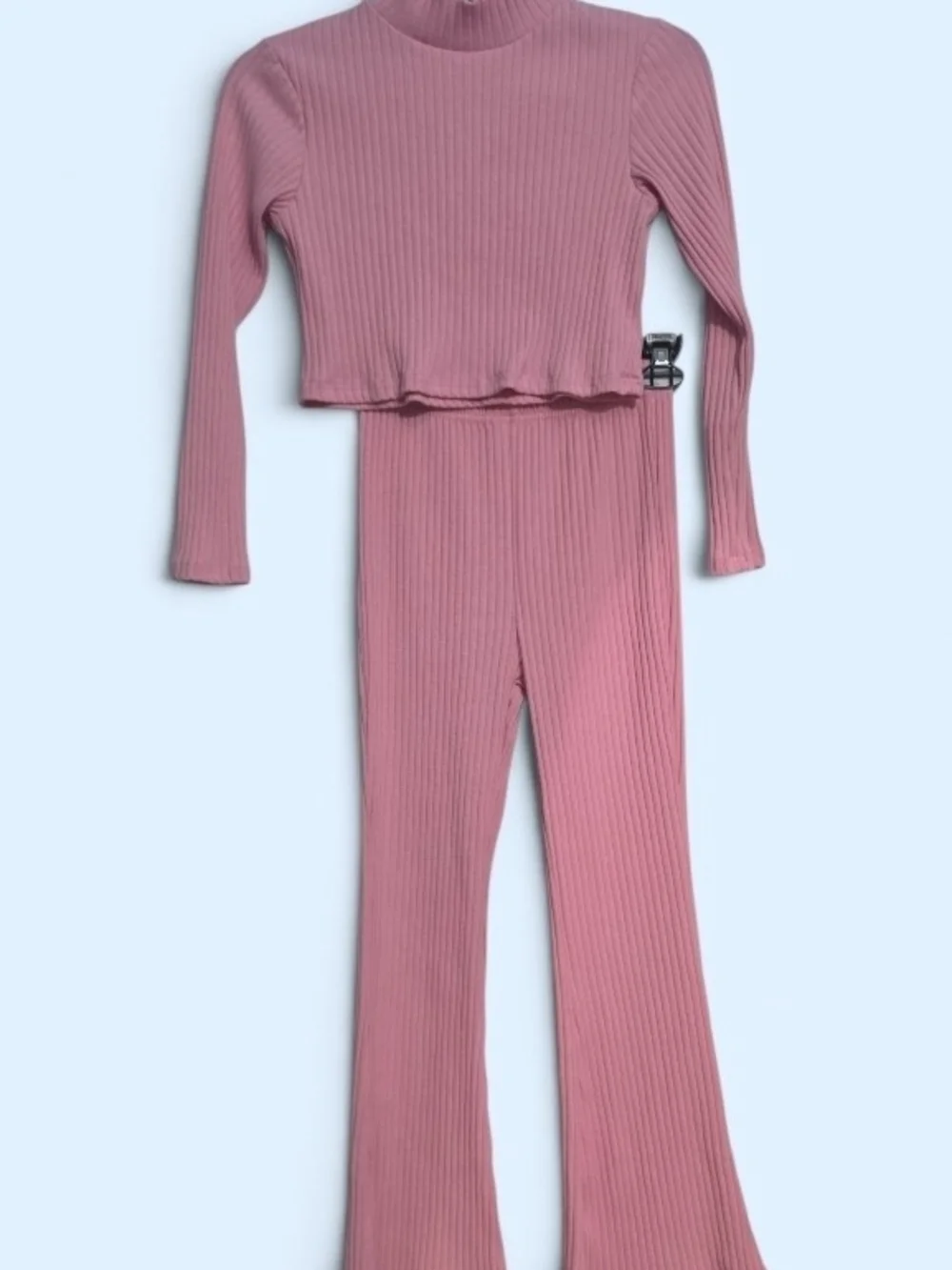 Kids Wide-Leg Ribbed Knit Set in Pink